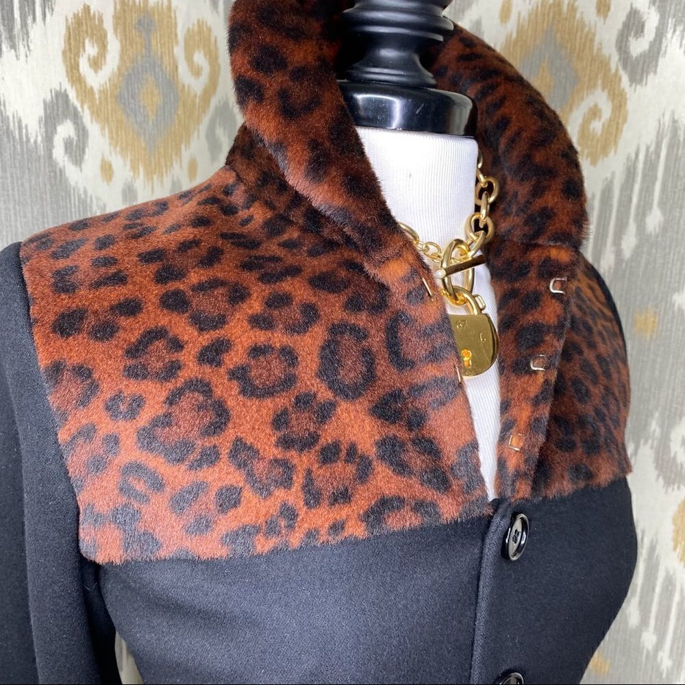 Vtg Ralph Lauren Fall 08 Collection Black Cashmere Leopard Print Cocktail Jacket - Picture 5 of 16